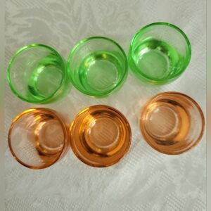 VTG...Depression Glass 3 Pink And 3 Green Small Shot/eggcups EUC